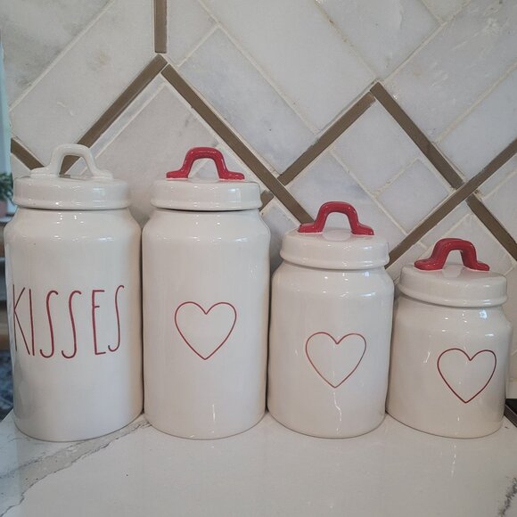 RAE DUNN Valentines Day LL "KISSES" 9.5" Canister By Magenta 1 coffee, tea, suga - Picture 5 of 5